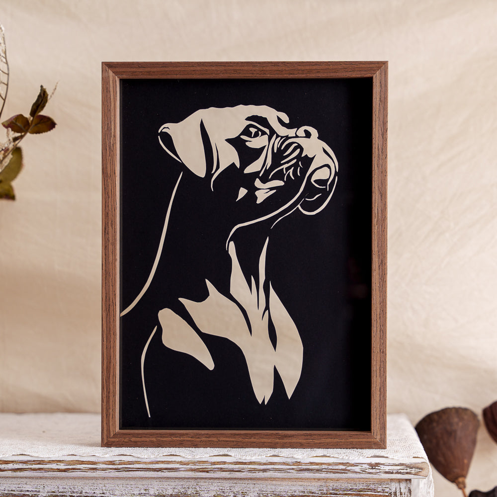A bold and dignified papercut memorial featuring a bulldog with head held high — proud, strong, and full of character.