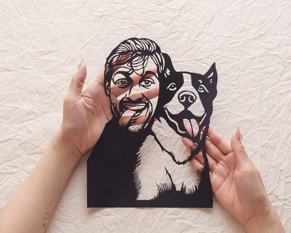 Custom dog memorial paper art - Handmade personalized pet silhouette  tribute gift"
