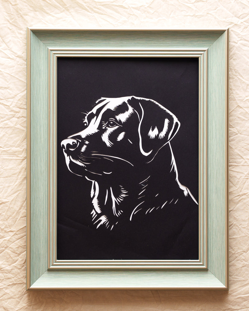 Black dog memorial paper-cut artwork