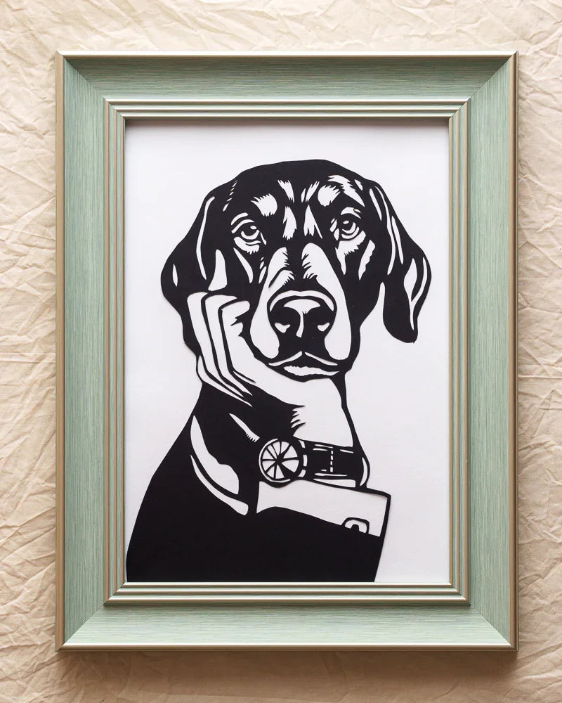 Traced from your palm cradling their head → This hand-cut paper moment freezes your trusted hold