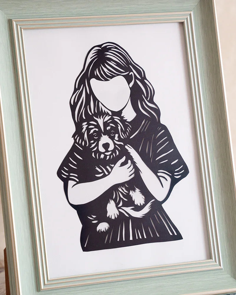 See up close: Hand-cut silhouette details bring the girl and her pup to life with rich textures