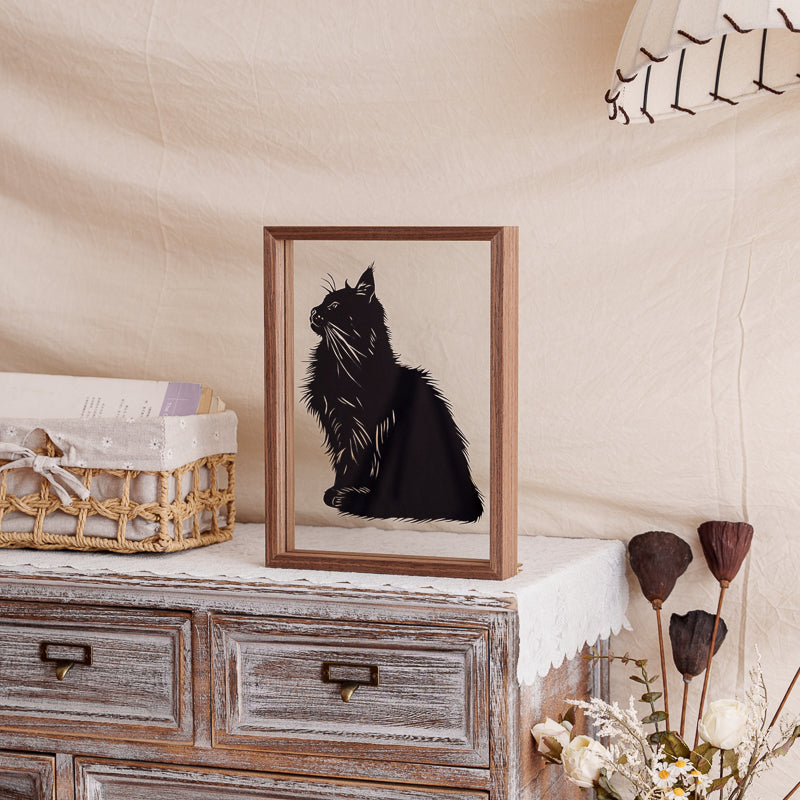 Cat papercut memorial artwork displayed as a home decoration, designed to preserve the spirit and memory of a beloved pet cat.