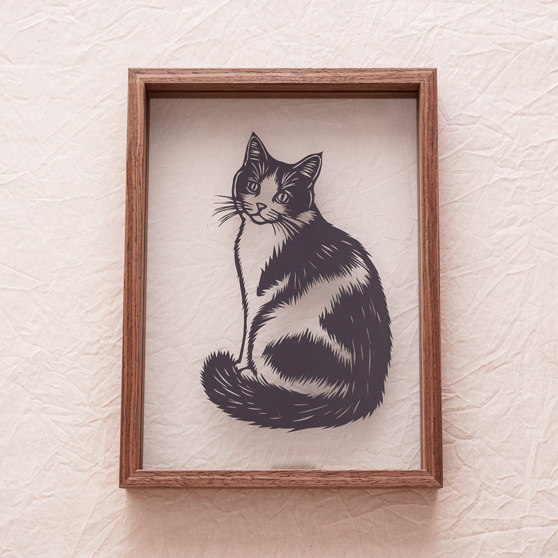 A beautifully designed cat papercut artwork, created as a touching keepsake to cherish a beloved pet’s memory