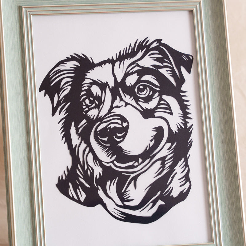 The papercut art captures the dog’s rich expressions and intricate details.