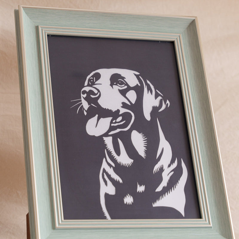 Detailed dog fur recreated with paper cut art