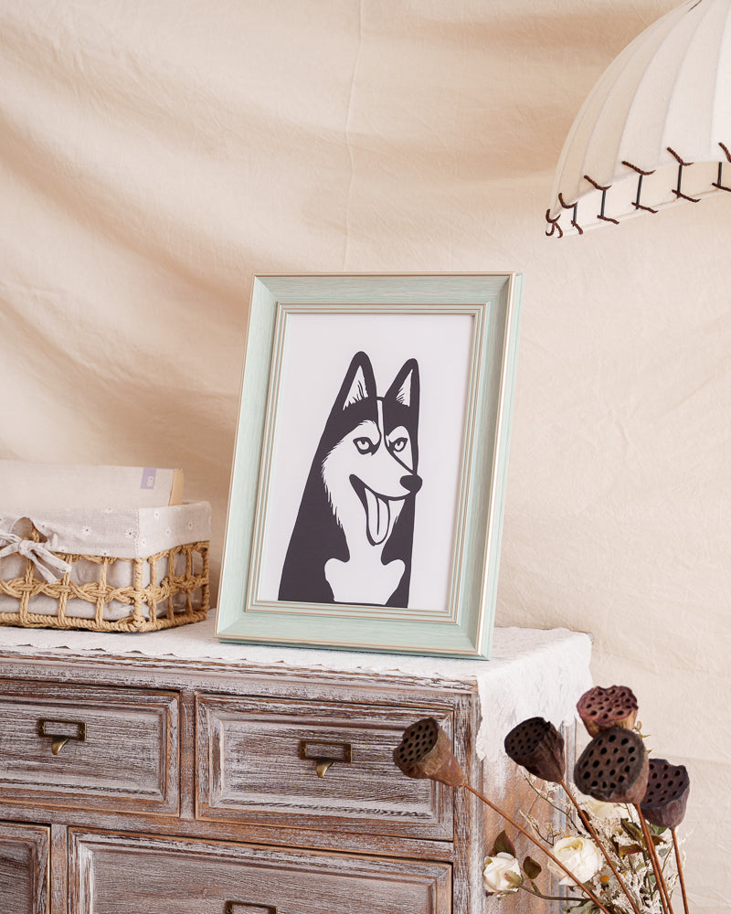 Monochromatic papercut perfectly capturing husky's black-and-white coat through paper voids