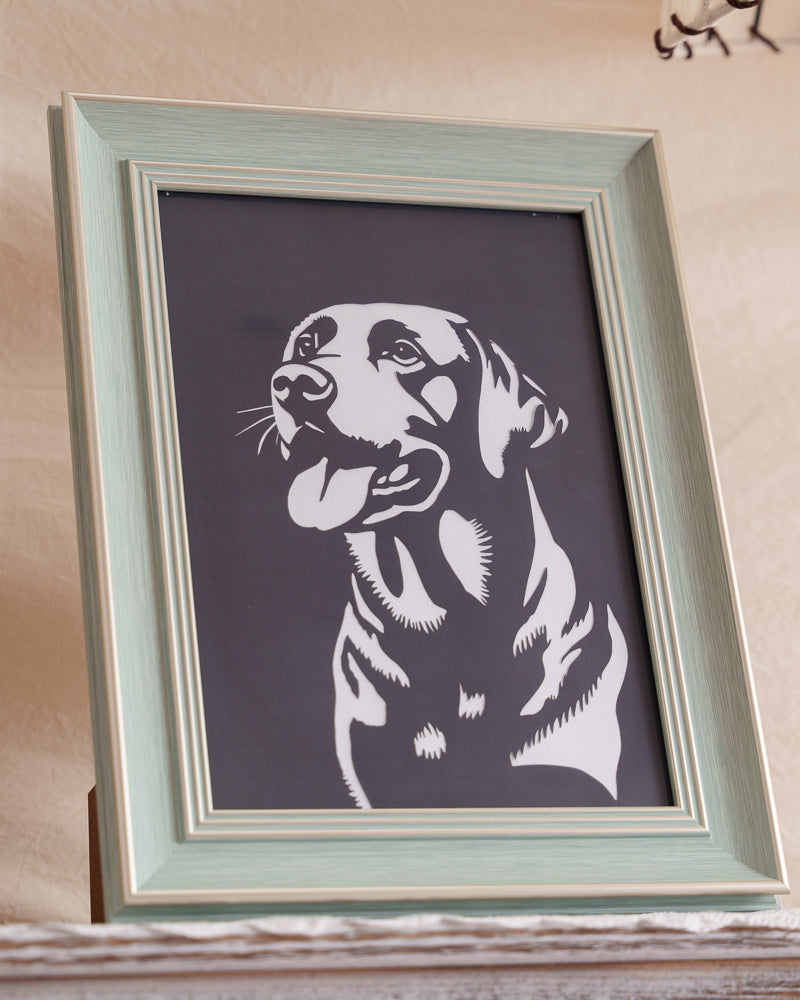 Detailed dog fur recreated with paper cut art