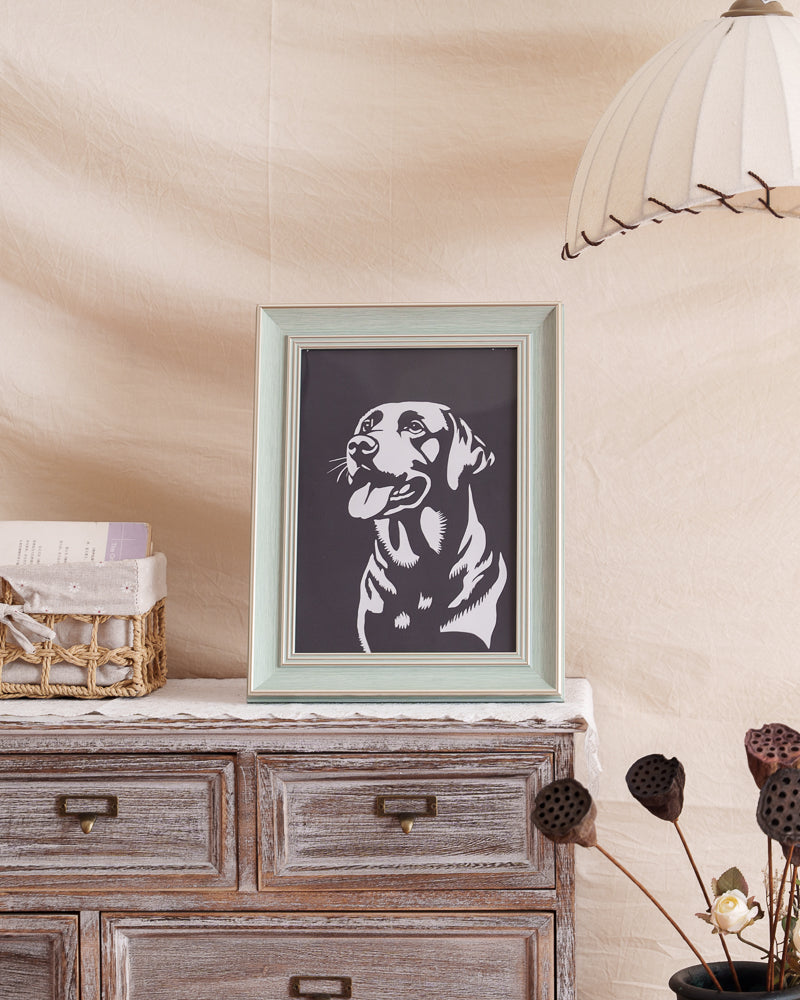 Framed dog silhouette paper cut as custom pet art


