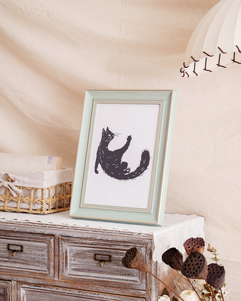 Memorial paper artwork capturing the eternal presence of departed cat in peaceful home setting