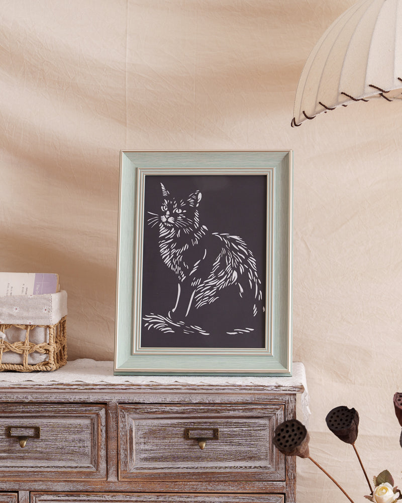 Custom cat silhouette paper cut framed as wall art