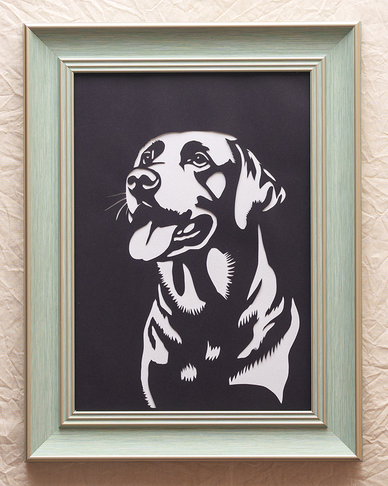 Custom paper cut portrait of a Labrador dog