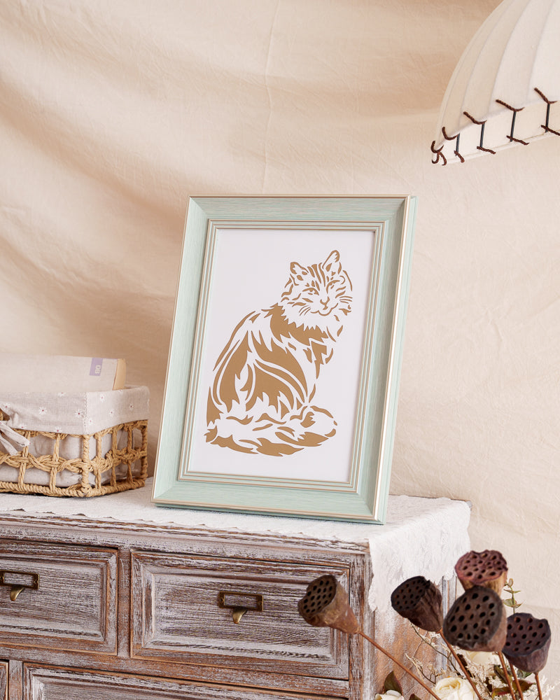 A meaningful white paper art silhouette of a Lionhead cat, symbolizing and serving as a vessel to cherish and keep the beloved pet's spirit present as a lasting memorial.