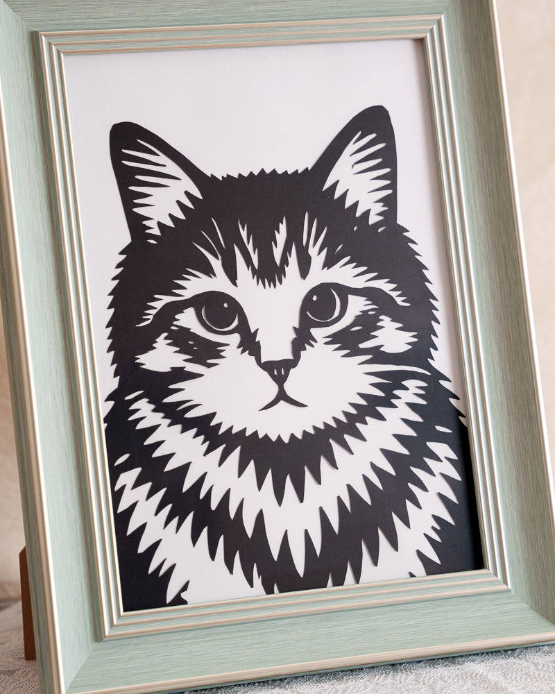 A meaningful paper-cut silhouette symbolizing the spirit of a beloved cat, designed as a unique memorial keepsake