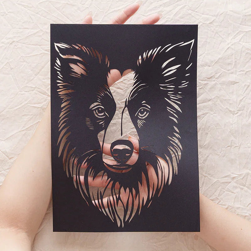 Freeze-frame your Border Collie's charm in paper art. This heartfelt craft keeps his spirit presence alive, always shining light beside you.
