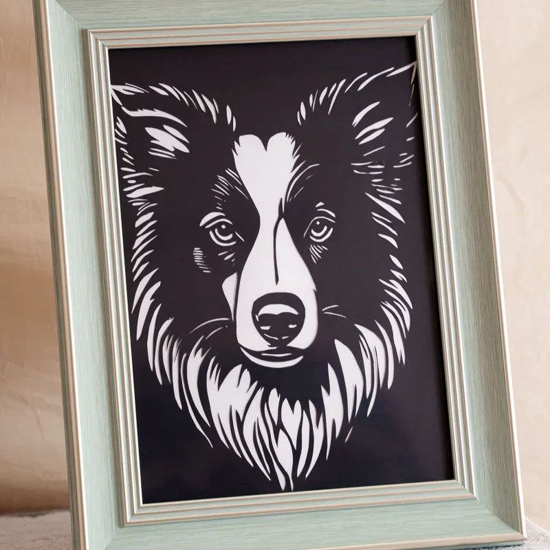This entirely hand-cut paper artwork invites you to trace each blade-kissed texture—where meticulously carved fur strands create lifelike depth worthy of intimate admiration. An heirloom-quality pet portrait deserving permanent display in your living space