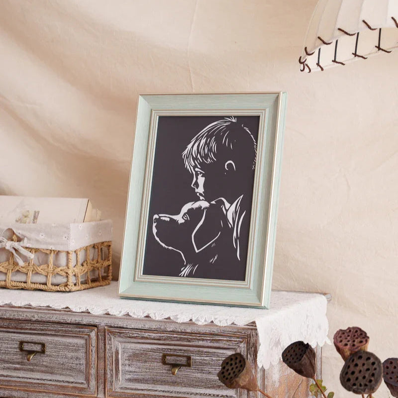 Perfect paper silhouette: Captures child-dog moments. Warm home decor with timeless love