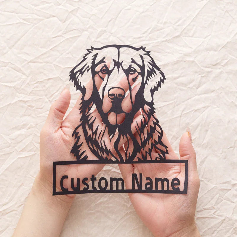 ​Custom paper-cut artwork featuring your beloved dog's portrait and name, held on hand​