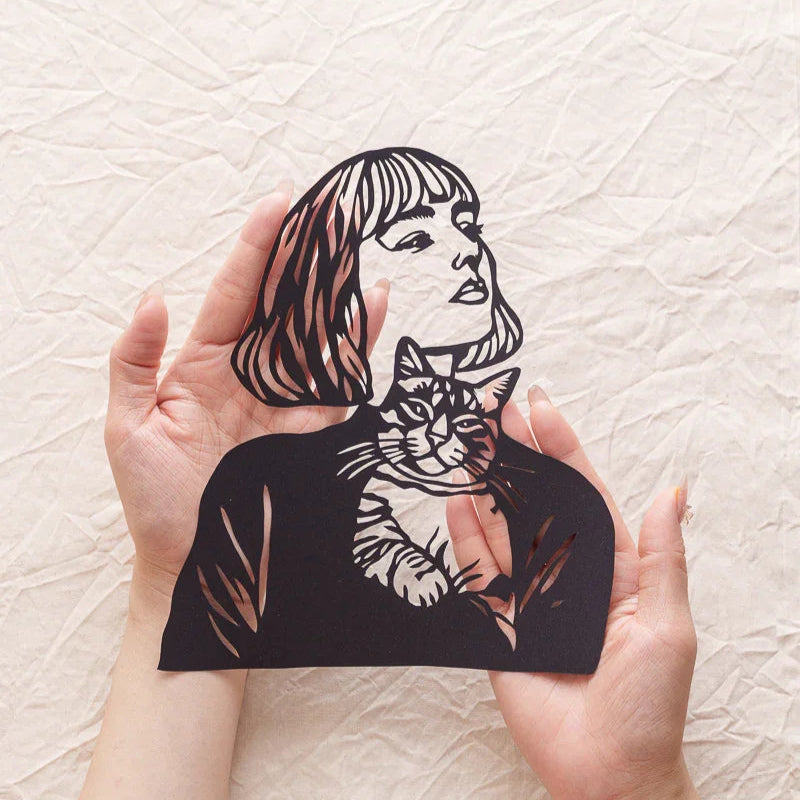 Lady & Cat in Palmed Papercut art