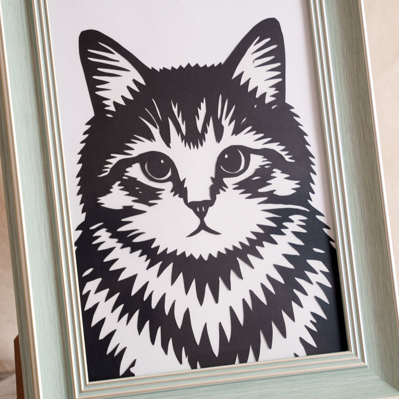 A meaningful paper-cut silhouette symbolizing the spirit of a beloved cat, designed as a unique memorial keepsake